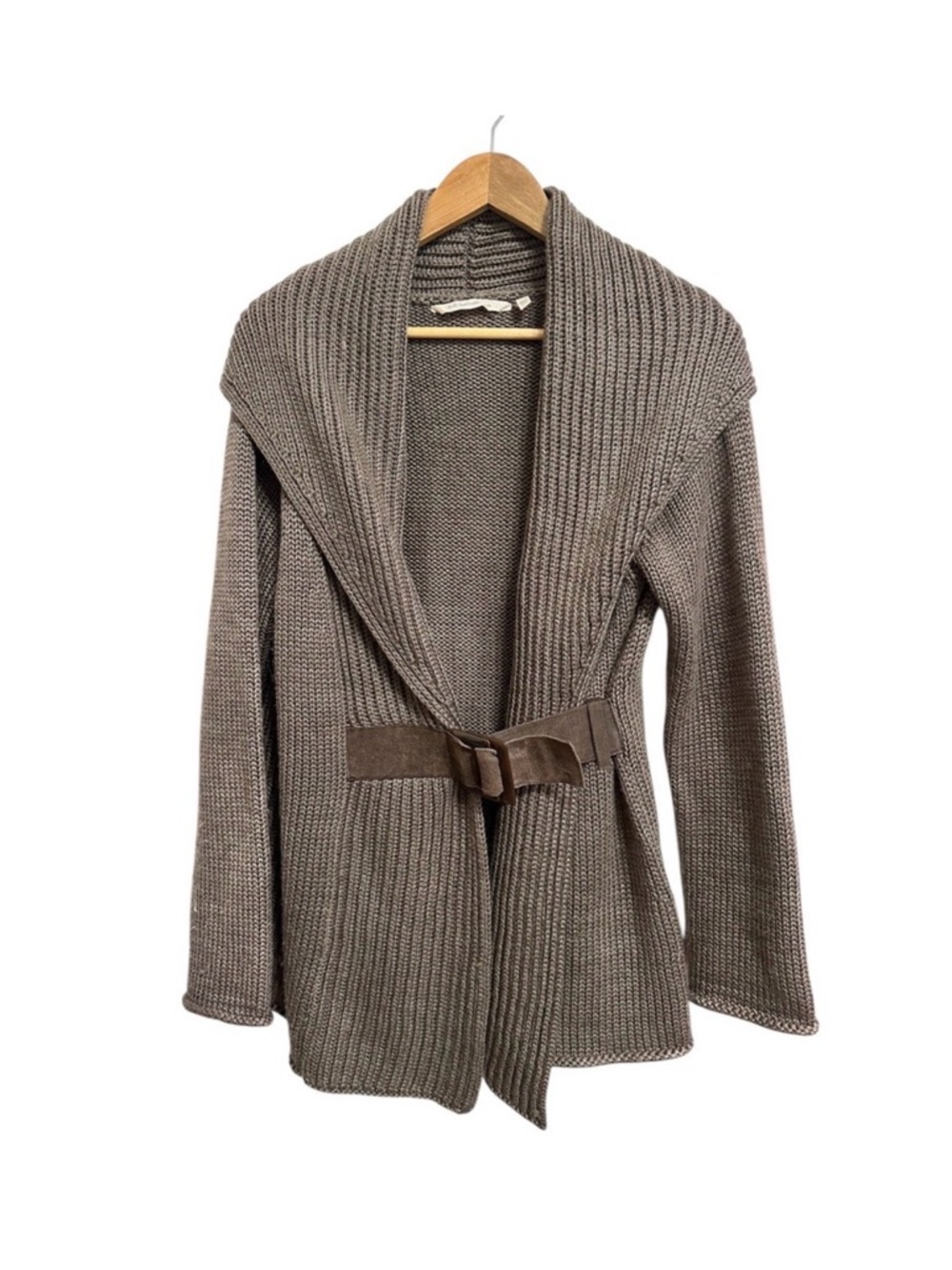 Soft Surroundings Belted Wool Blend Wrap Cardigan | Taupe | Women’s Large